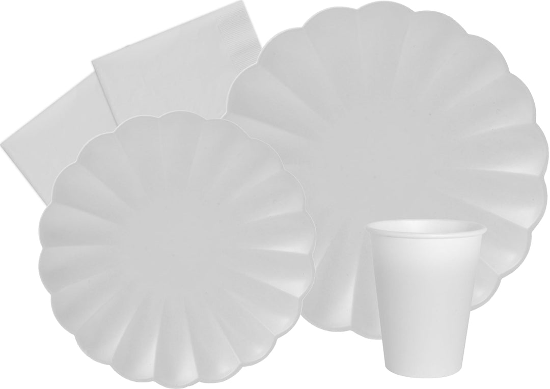 Partygeschirr Party-Set Flower Shape für 24 Personen (112 pcs: 24 Pappteller Ø23cm, 24 Pappteller Ø1