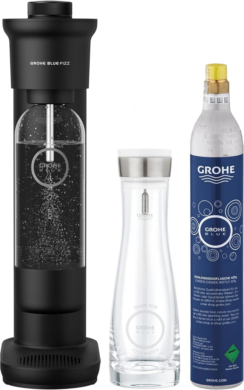 Grohe Blue Fizz - Wassersprudler inkl. Glaskaraffe (Glaskaraffe: 1l Volumen, 3 einstellbare CO2 Stuf