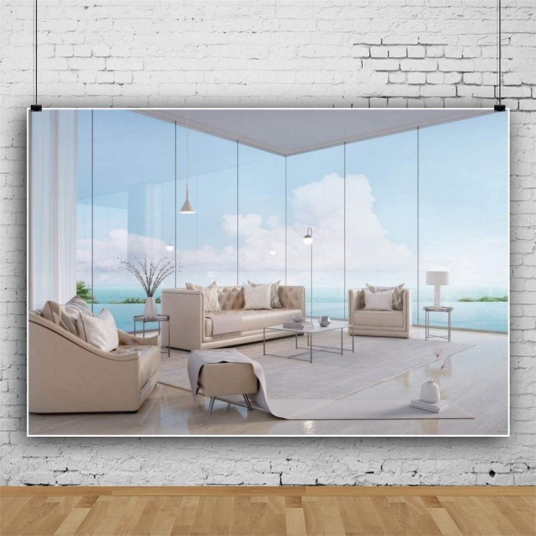 Renaiss 2.7x1.8m Moderne Luxus Meerblick Zimmer Fotografie Hintergrund Business Büro Strand Fenster