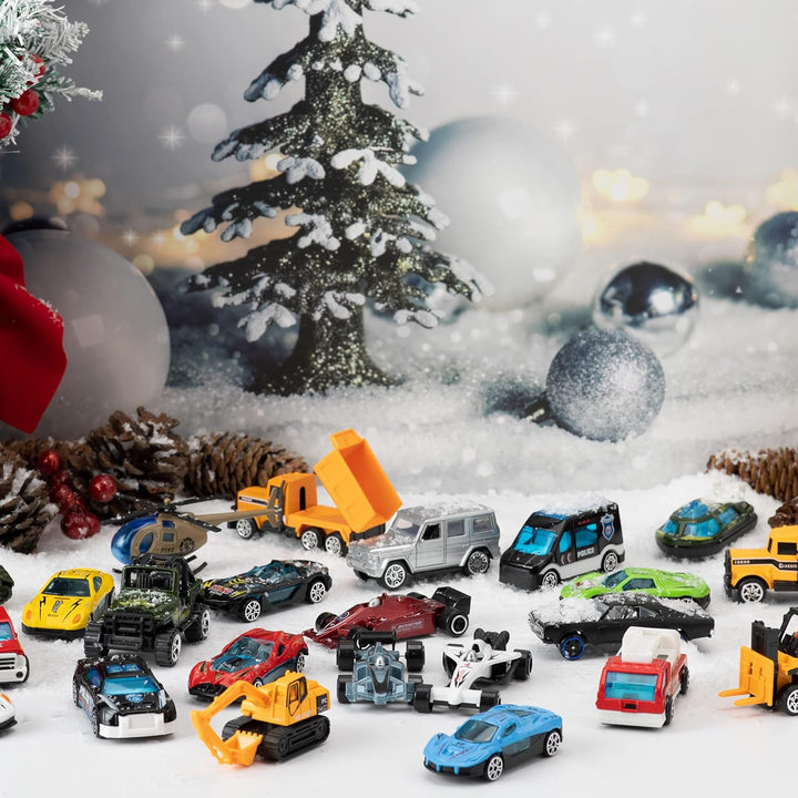 JOYIN Adventskalender 2023 Kinder mit Diecast Autos Fahrzeuge Baustellen Lastwagen Spielzeug aus Leg