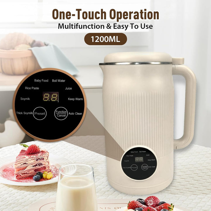 Sojamilch Hersteller 1200ml, Nussmilchmaschine 8 Modi, Automatische Mandelmilchmaschine mit Verzöger