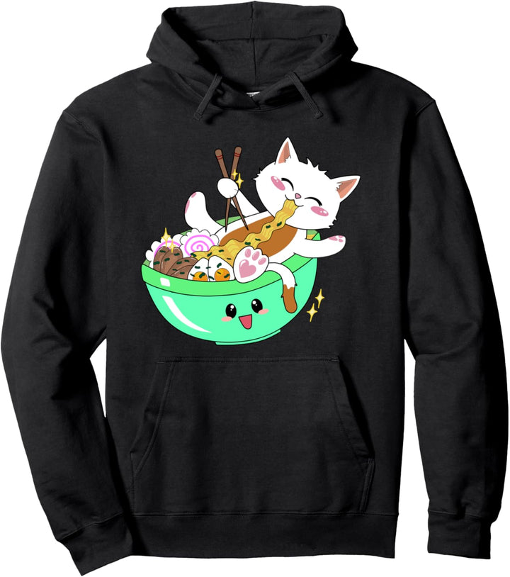 Niedliche Kawaii-Katze Ramen lustig Anime japanisch ästhetisch Pullover Hoodie