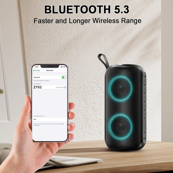 Bluetooth Lautsprecher mit Licht, 2026 Neues Musikbox Tragbarer Bluetooth Box mit 20W Spitze, 52mm D