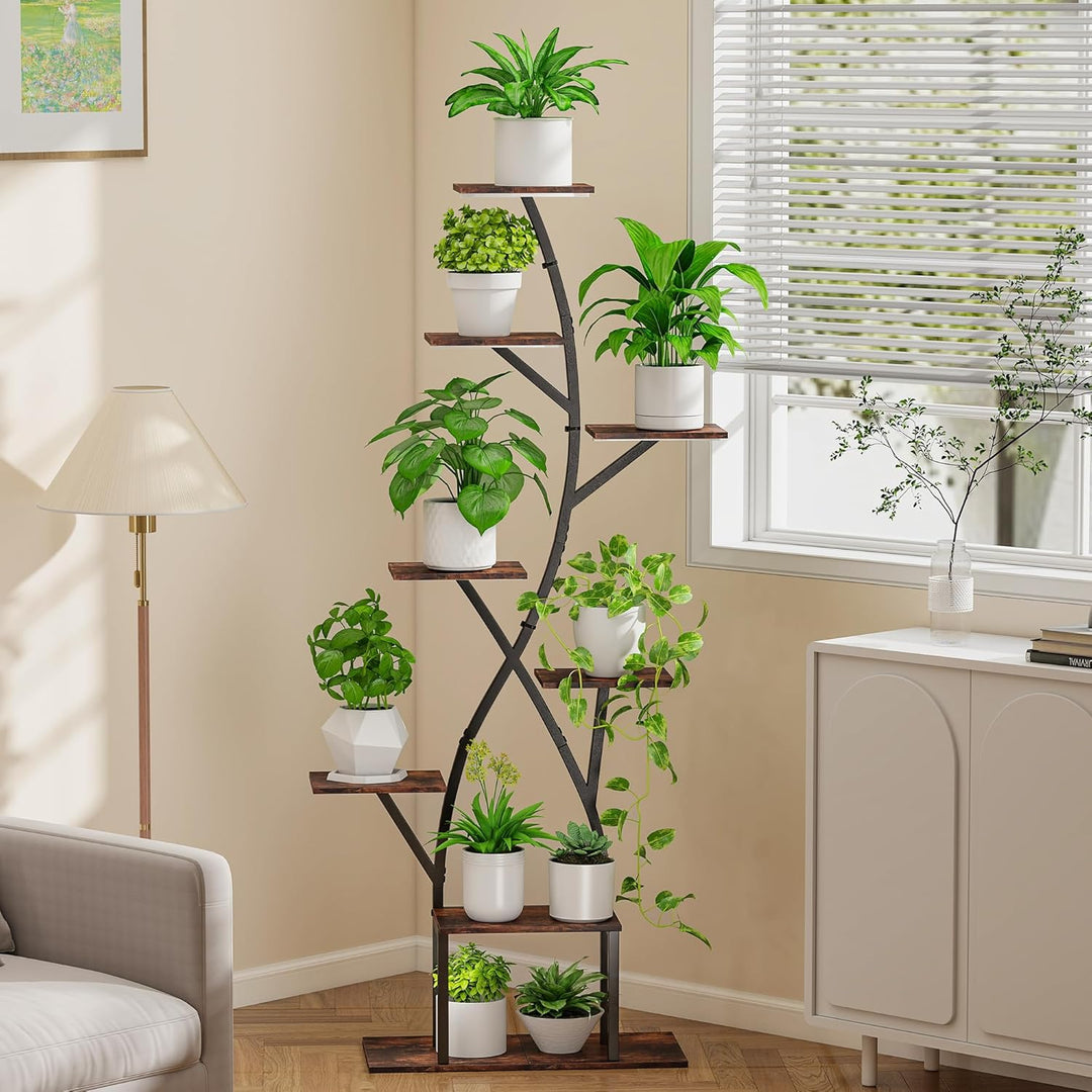 Pflanzenregal mit Wachstumslicht, 8-Etagen Blumenständer 165cm, 5-Kopf Pflanzenlampe aus Metall für
