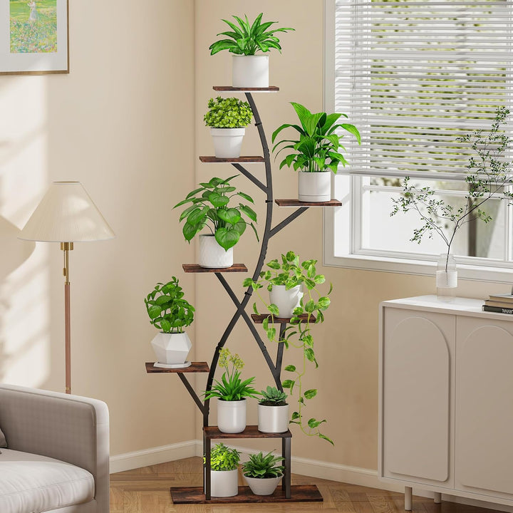 Pflanzenregal mit Wachstumslicht, 8-Etagen Blumenständer 165cm, 5-Kopf Pflanzenlampe aus Metall für