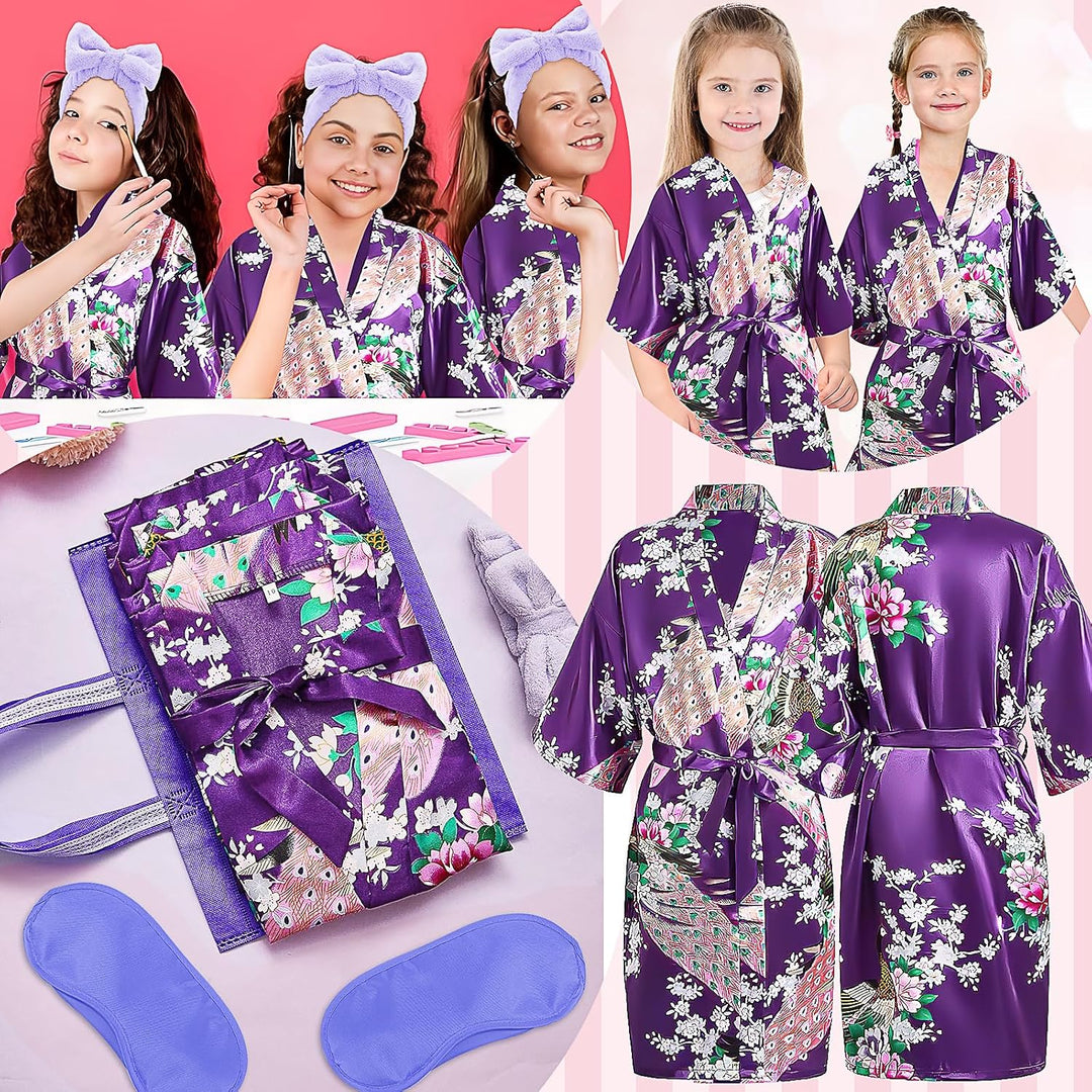 24 tlg Spa Party Set für Mädchen, Kinder Bademantel-Set mit 6 Kinder Bademäntel Augenmasken Haarbänd