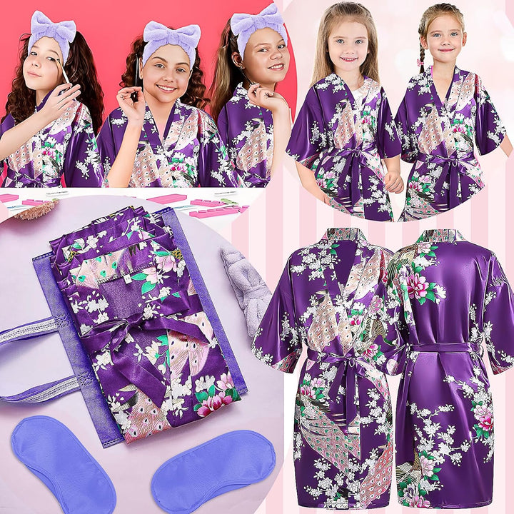 24 tlg Spa Party Set für Mädchen, Kinder Bademantel-Set mit 6 Kinder Bademäntel Augenmasken Haarbänd