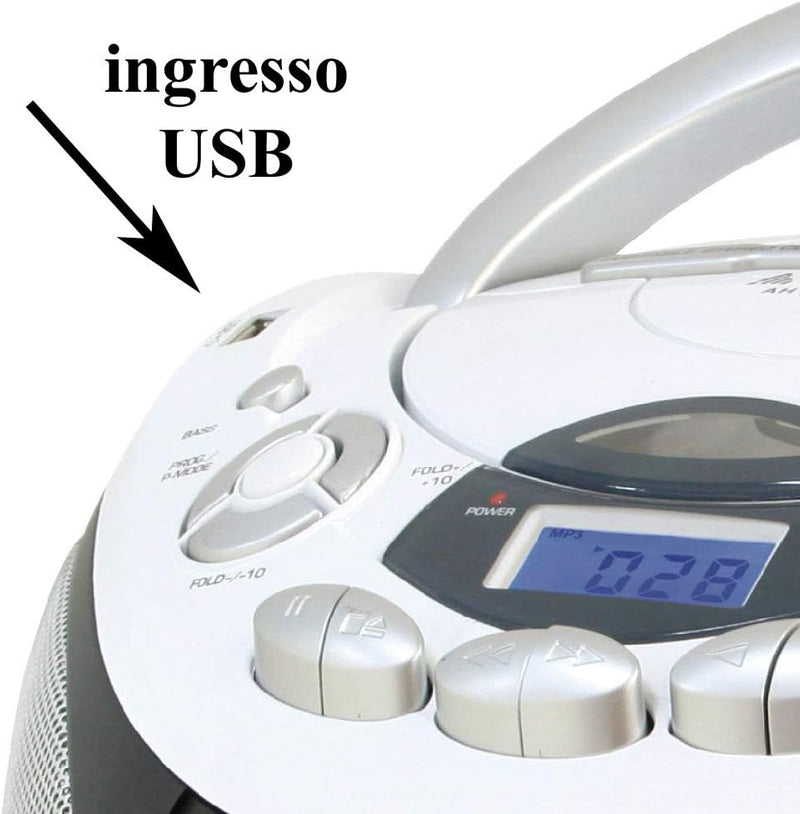 Majestic AH 2387R MP3 USB - Tragbare Boombox mit CD/MP3-Player, USB-Eingang, Kassettenrekorder, Kopf