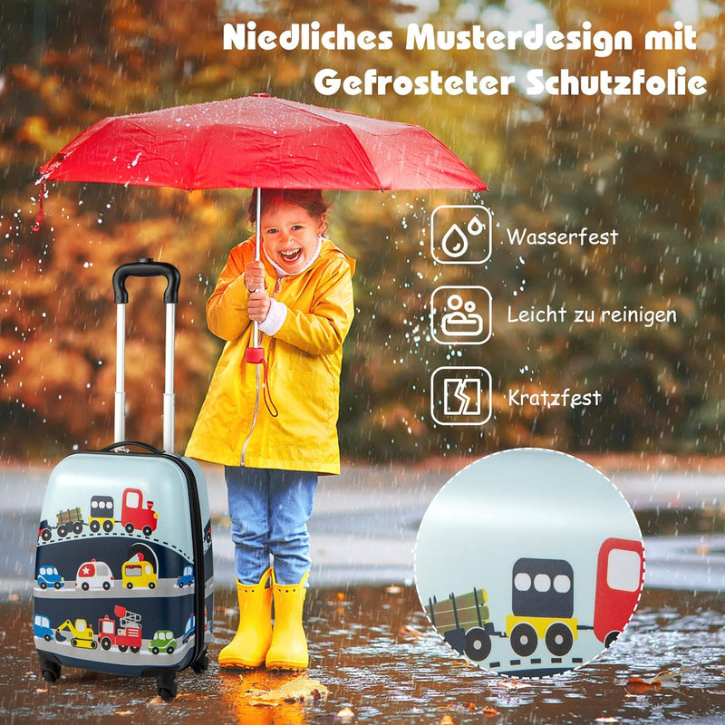 DREAMADE 2tlg. Kinderkoffer mit Rucksack, 16” + 12” Kinderkoffer Set, Kindertrolley Kindergepäck Han