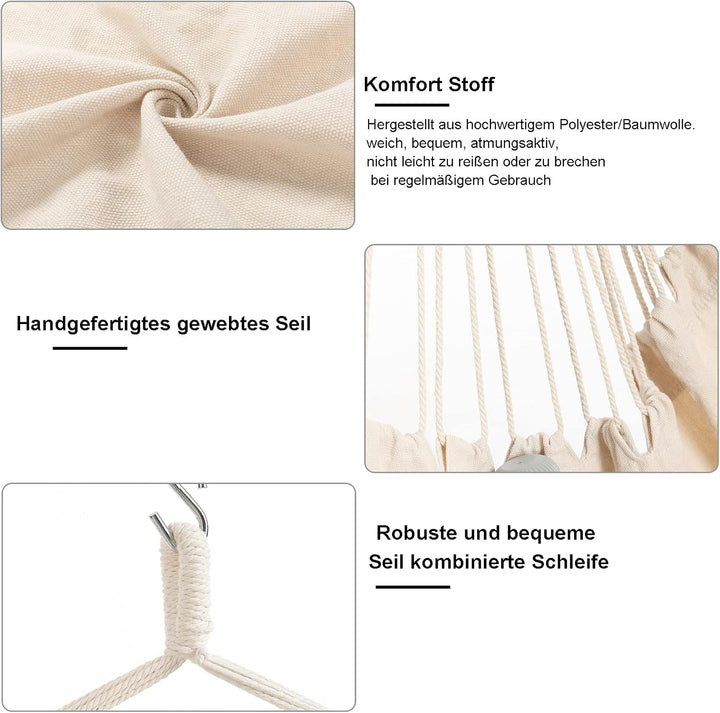 Hängesessel Outdoor, Hängesessel Indoor mit 2 Kissen, Hängesessel ohne Gestell bis 150 kg, Hängestuh