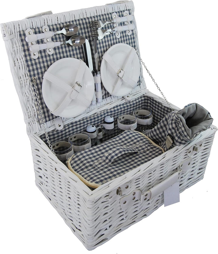 DVier Picknickkorb weiss weide f. 4 Personen inkl. Thermotasche