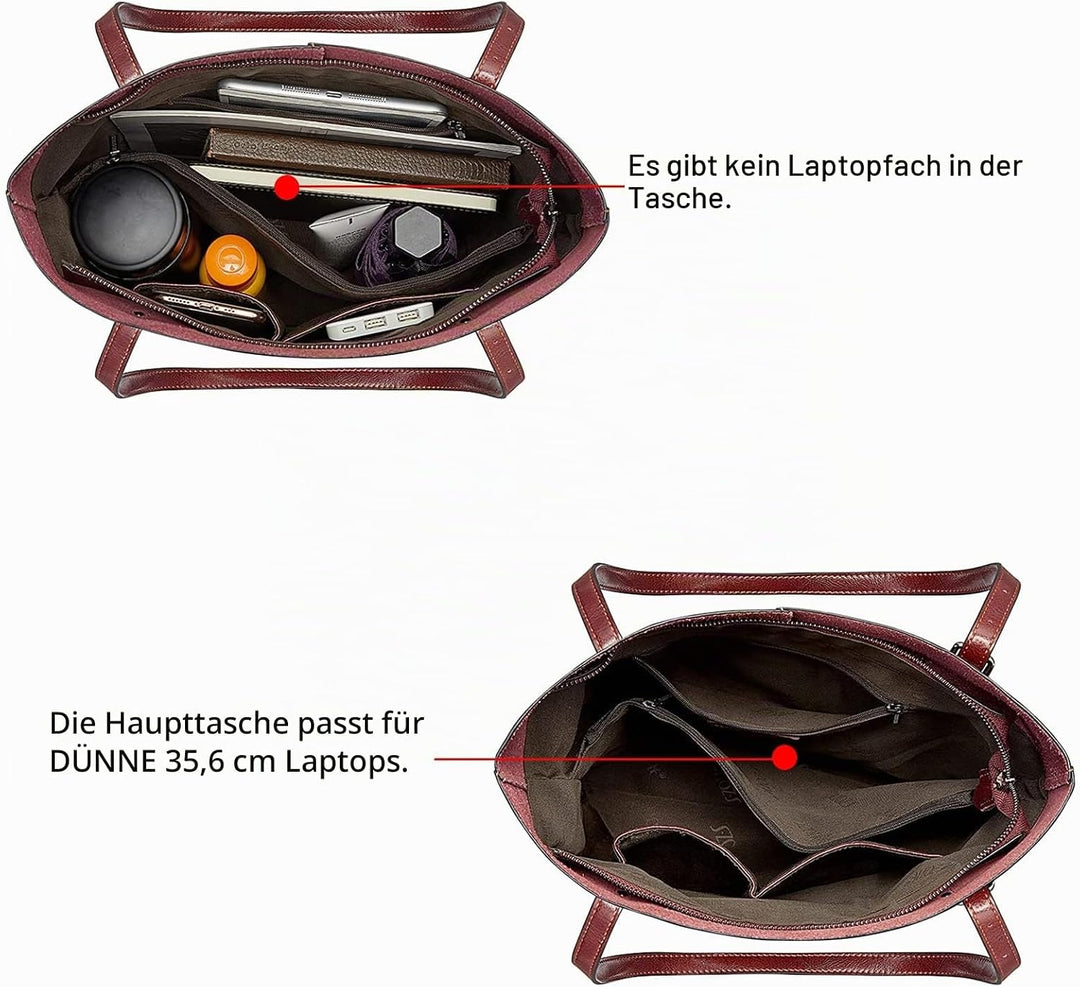 S-ZONE Damen Echtleder Tasche Shopper Gross Tote Handtasche Henkeltasche (C-wine Rot) Weinrot, Weinr