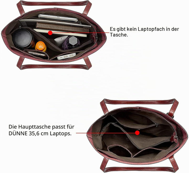 S-ZONE Damen Echtleder Tasche Shopper Gross Tote Handtasche Henkeltasche (C-wine Rot) Weinrot, Weinr