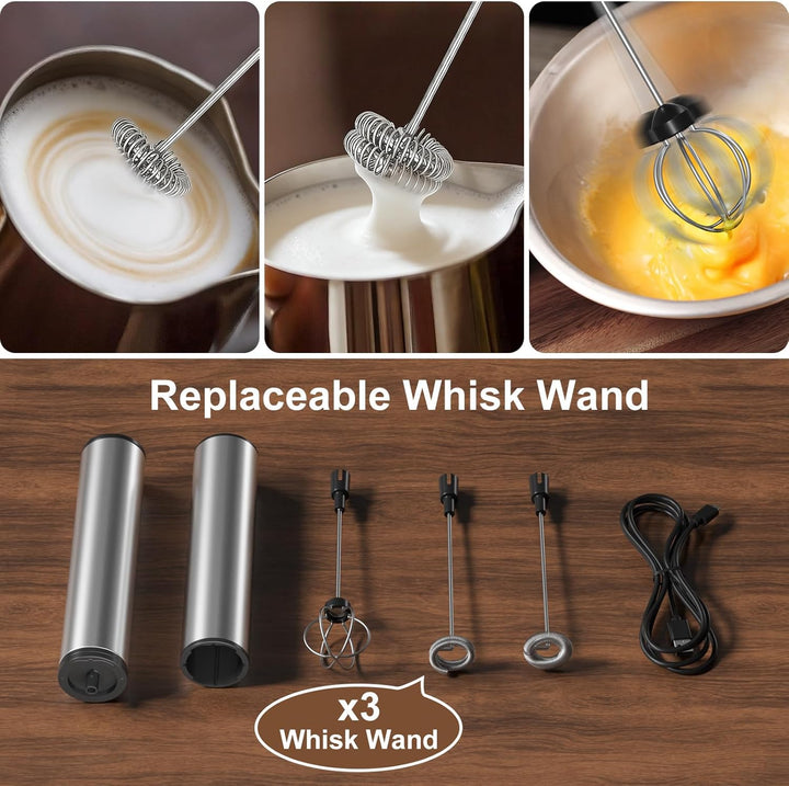 MOSUO Elektrischer Milchaufschäumer, wiederaufladbar, USB und Mini-Handmixer mit Doppel-Schneebesen,