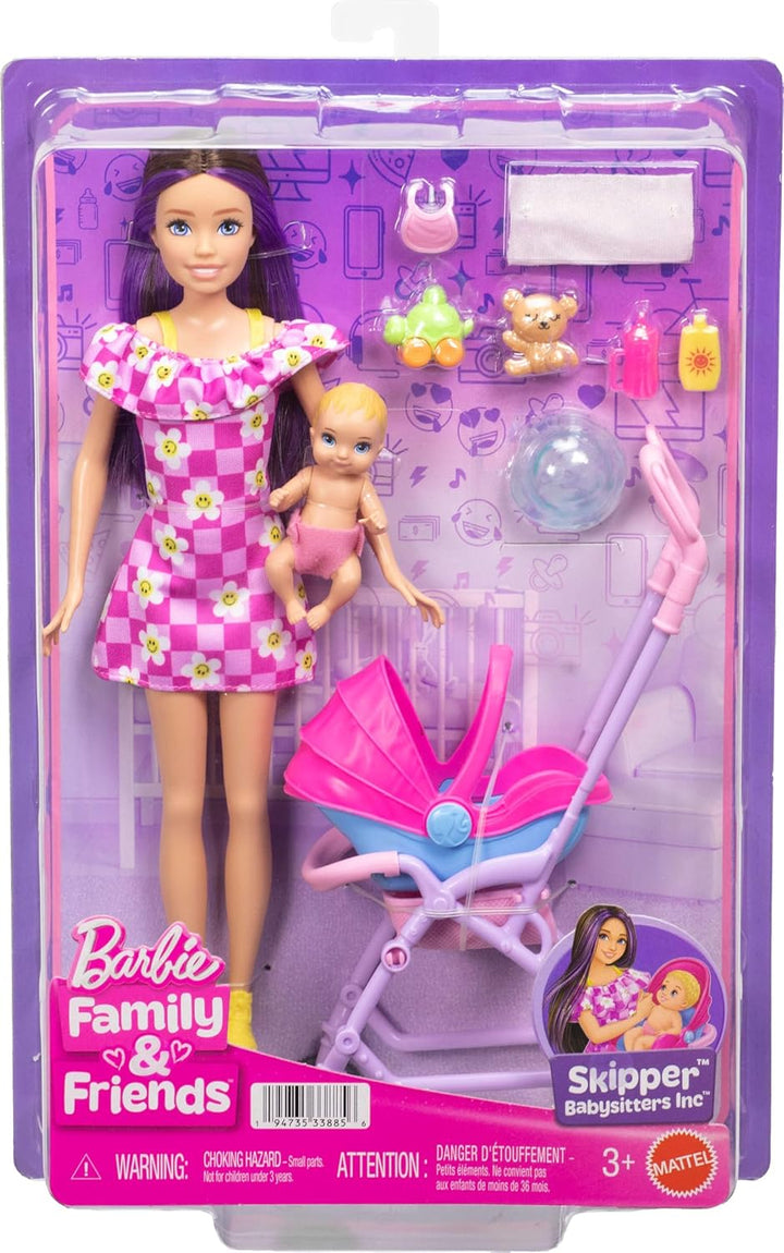 Barbie Skipper Babysitters Inc. Spielset mit brünetter Puppe, Blonder Babypuppe, Kinderwagen mit abn