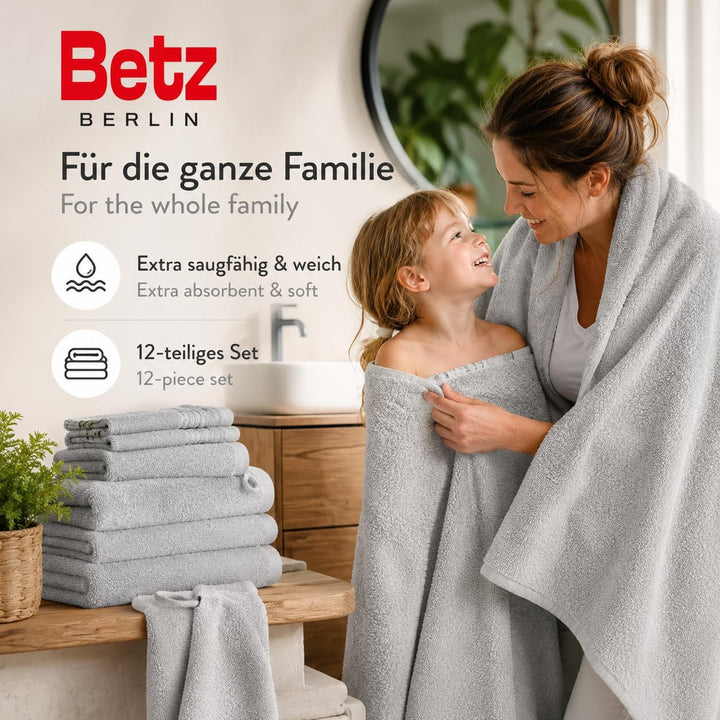 Betz 12 TLG. Handtuch Set Berlin 100% Baumwolle 2 Liegetücher 4 Handtücher 2 Gästetücher 2 Seiflappe