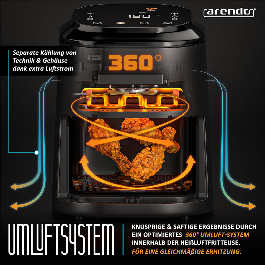 Arendo – Heissluftfritteuse klein - 2,5 Liter - Airfryer – 60 bis 200 ° C – Timer – Warmhaltefunktio