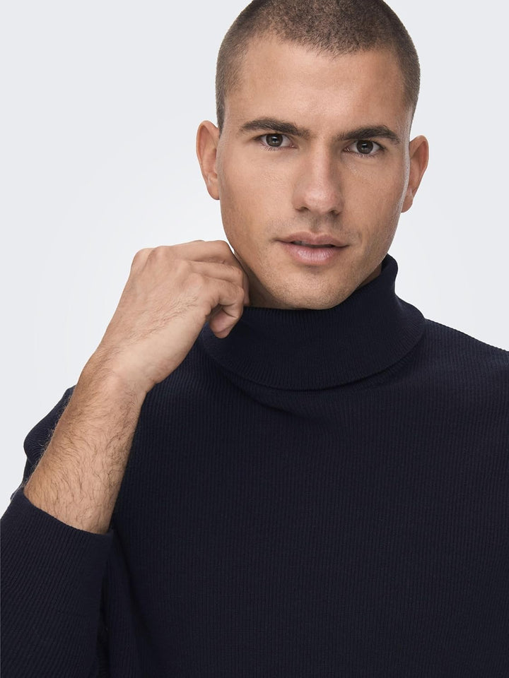ONLY & SONS Herren Rollkragen Strickpullover ONSPhil Herrenpullover mit Kragen XL Dark Navy, XL Dark