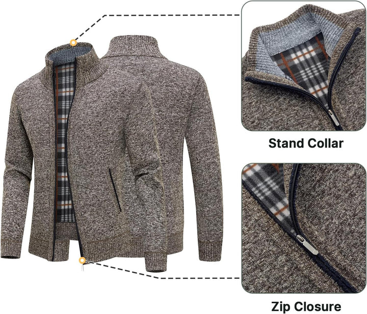 KUDORO Strickjacke Herren Cardigan Trachtenjacke mit Reissverschluss Gestrickt Wintermantel Strickja