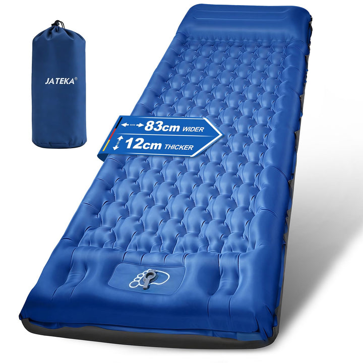 JATEKA Isomatte Camping, 12CM Dicker Aufblasbare Isomatte Sleeping Mat Blau + Grau - Einzel, Blau +