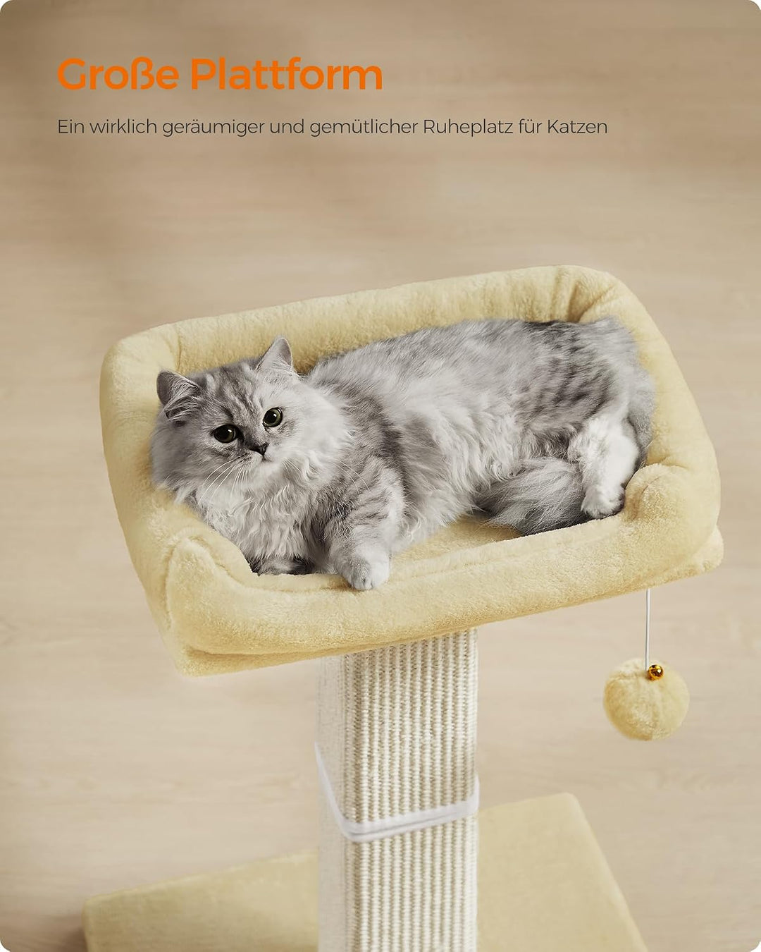 Feandrea Kratzbaum, Katzenbaum mit 40 x 30 cm Plattform aus Plüsch, Kratzstamm, Katzenkratzbaum, 71