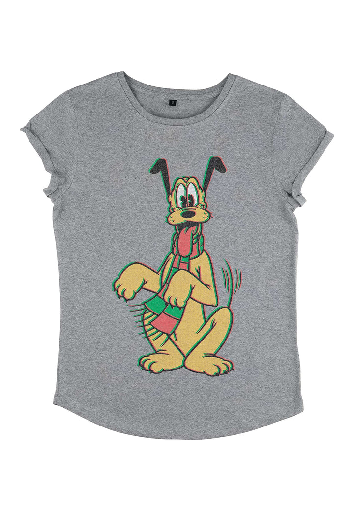 Disney Damen Mickey Classic Pluto Holiday Colors gerollten Ärmeln T-Shirt L Melange Grey, L Melange