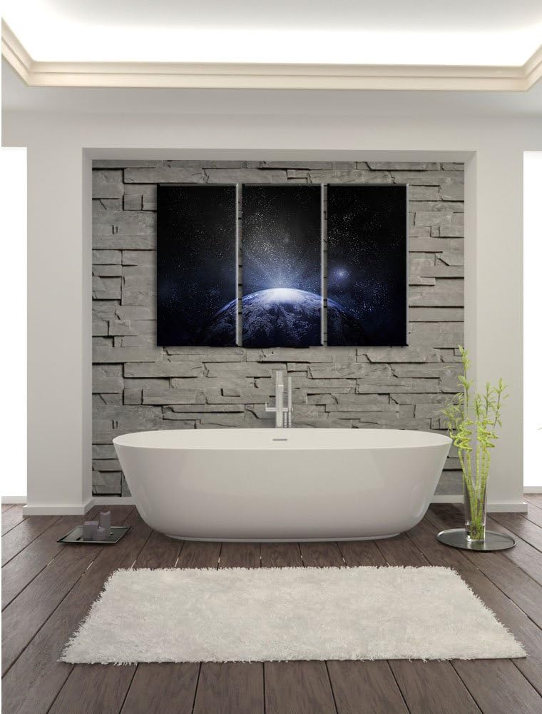 Pixxprint Sicht vom Mond auf die Erde Schwarz/Weiss 3-Teiler Leinwandbild 120x80 Bild auf Leinwand