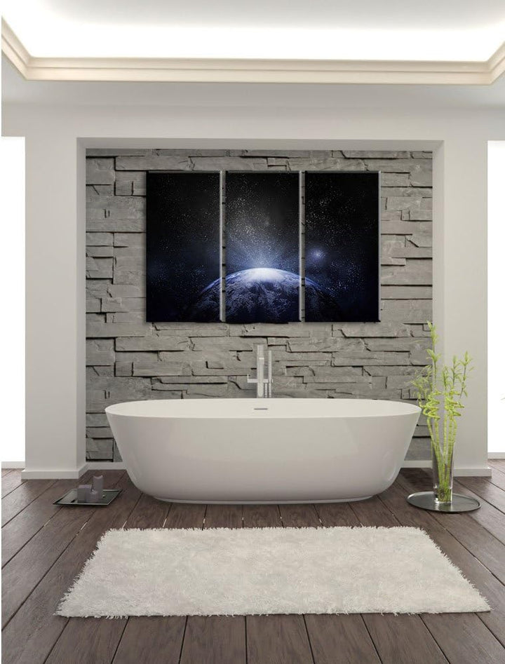 Pixxprint Sicht vom Mond auf die Erde Schwarz/Weiss 3-Teiler Leinwandbild 120x80 Bild auf Leinwand