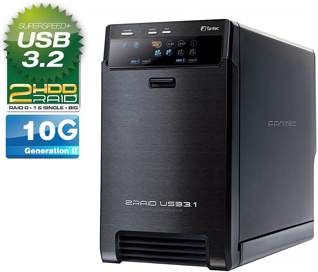 FANTEC QB-X2U31R USB3.2 Gen2 RAID Festplattengehäuse für 2x SATA 3,5/2,5 Zoll HDDs oder SSDs, Transf