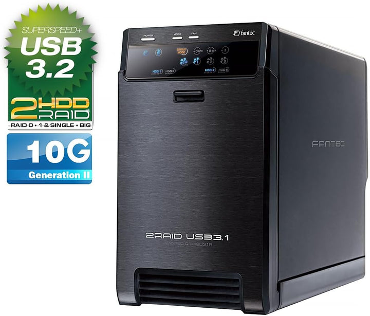 FANTEC QB-X2U31R USB3.2 Gen2 RAID Festplattengehäuse für 2x SATA 3,5/2,5 Zoll HDDs oder SSDs, Transf