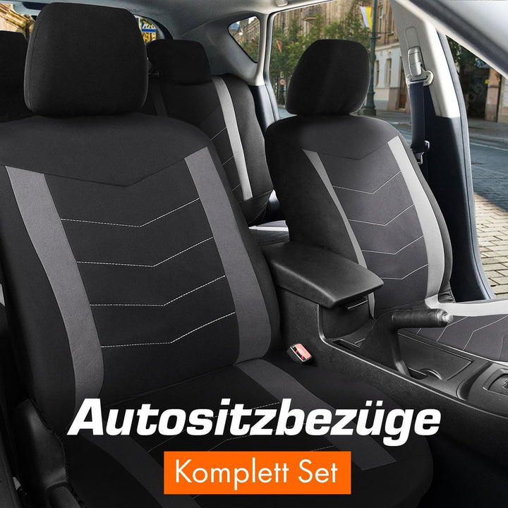 Upgrade4cars Auto-Sitzbezüge Set Universal Grau | Auto-Schonbezüge Vordersitze &amp; Rückbank | Auto-Sit