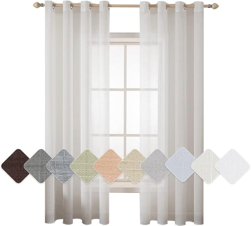 MIULEE 2er Set Voile Vorhang Sheer Leinenvorhang mit Ösen Transparente Leinen Optik Gardine Ösenscha