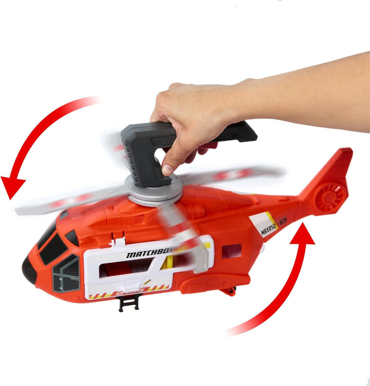 Matchbox Spielzeugauto und Spielset, 40 cm grosser Hubschrauber, der Sich in Rettungsstation verwand