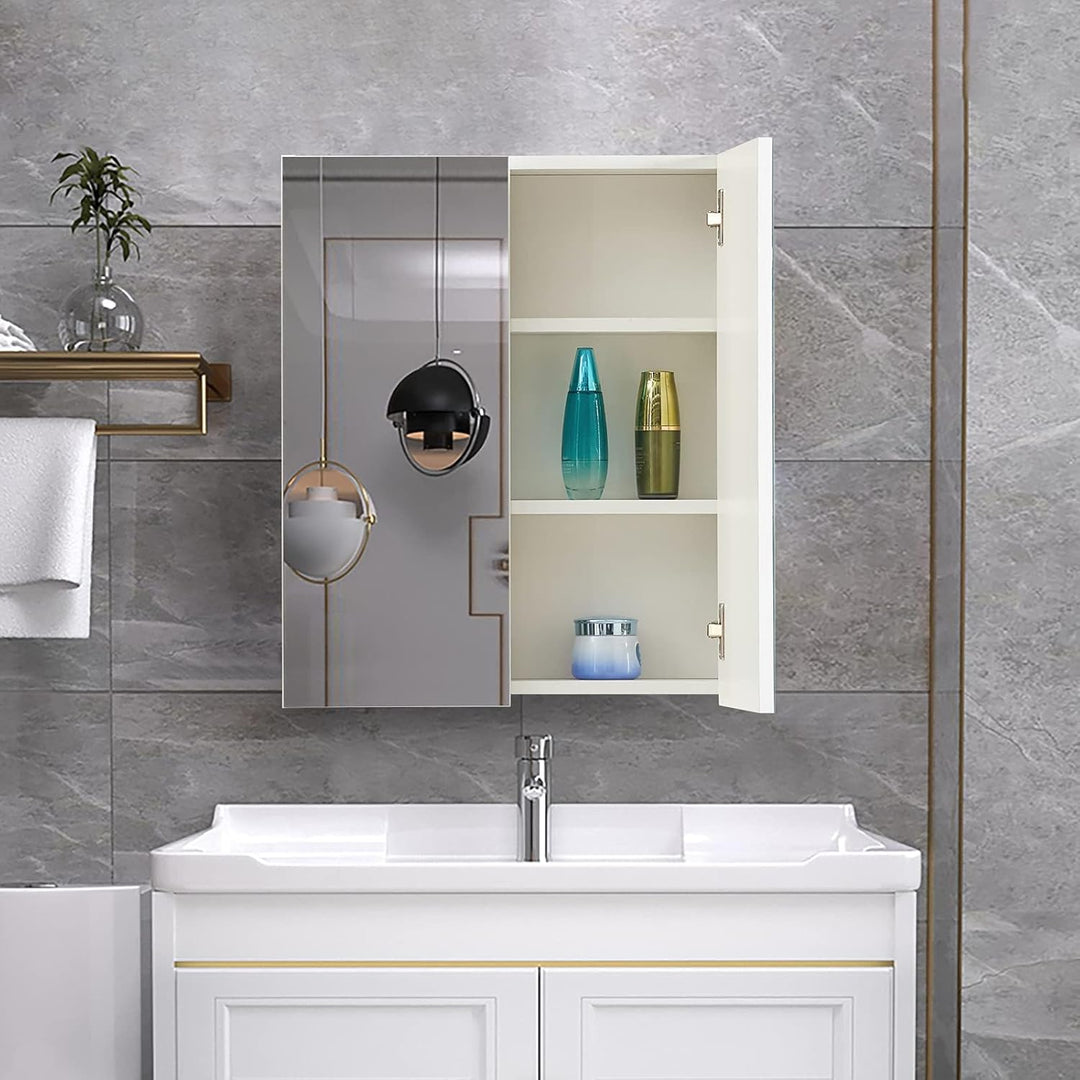 CLIPOP Badezimmer Spiegelschrank, Wandmontage Badezimmerschrank mit 2 Spiegeltüren und verstellbaren