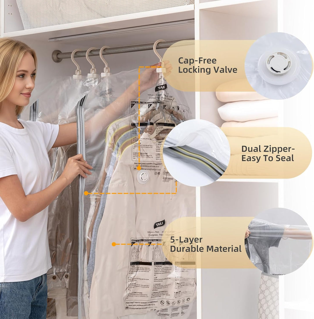 TAILI Vakuumbeutel für Kleidung Hängend, Vacuum Bags for Clothing Vakuumierbeutel Kleidung Mit Kleid