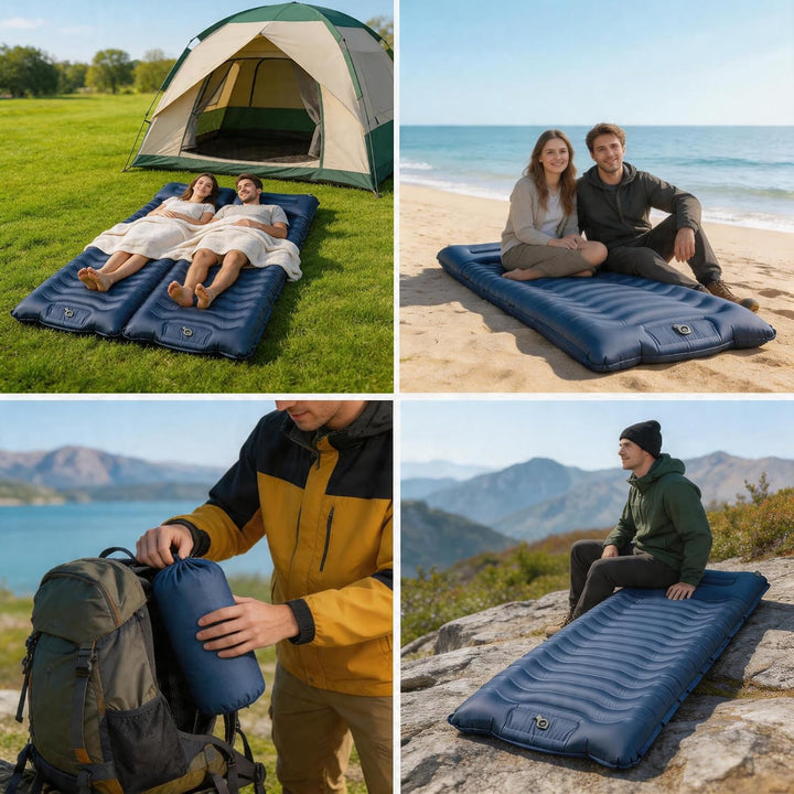 Isomatte Camping Outdoor, 14cm Verdickte Luftmatratze Isomatte mit Kissen & Fusspumpe, Faltbare Camp