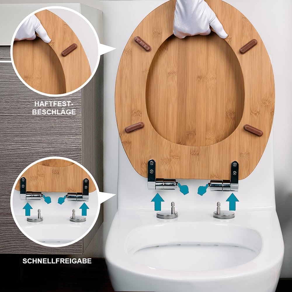 WC-Sitz aus Bambus mit Absenkautomatik, Schnellverschluss & Easy-Clean, Soft-Touch – PIKLiDS