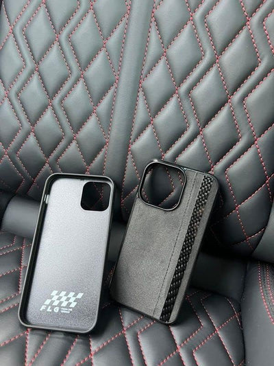 FLG | Alcantara Hülle für iPhone 13 Pro Case mit Carbon Fiber Handyhülle Schwarz – kompatibel mit iP