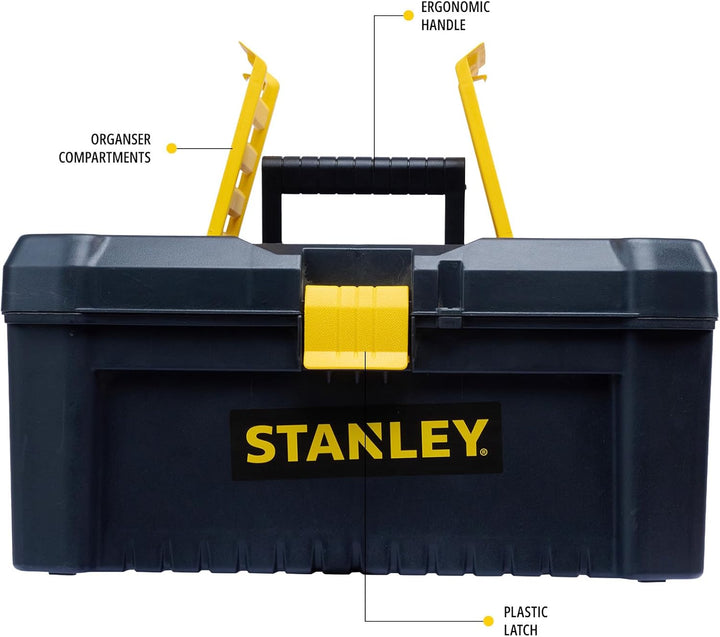 Stanley Werkzeugbox / Werkzeugkasten (16", 20x19,5x41cm, stabiler Werkzeugkoffer aus Kunststoff, Wer