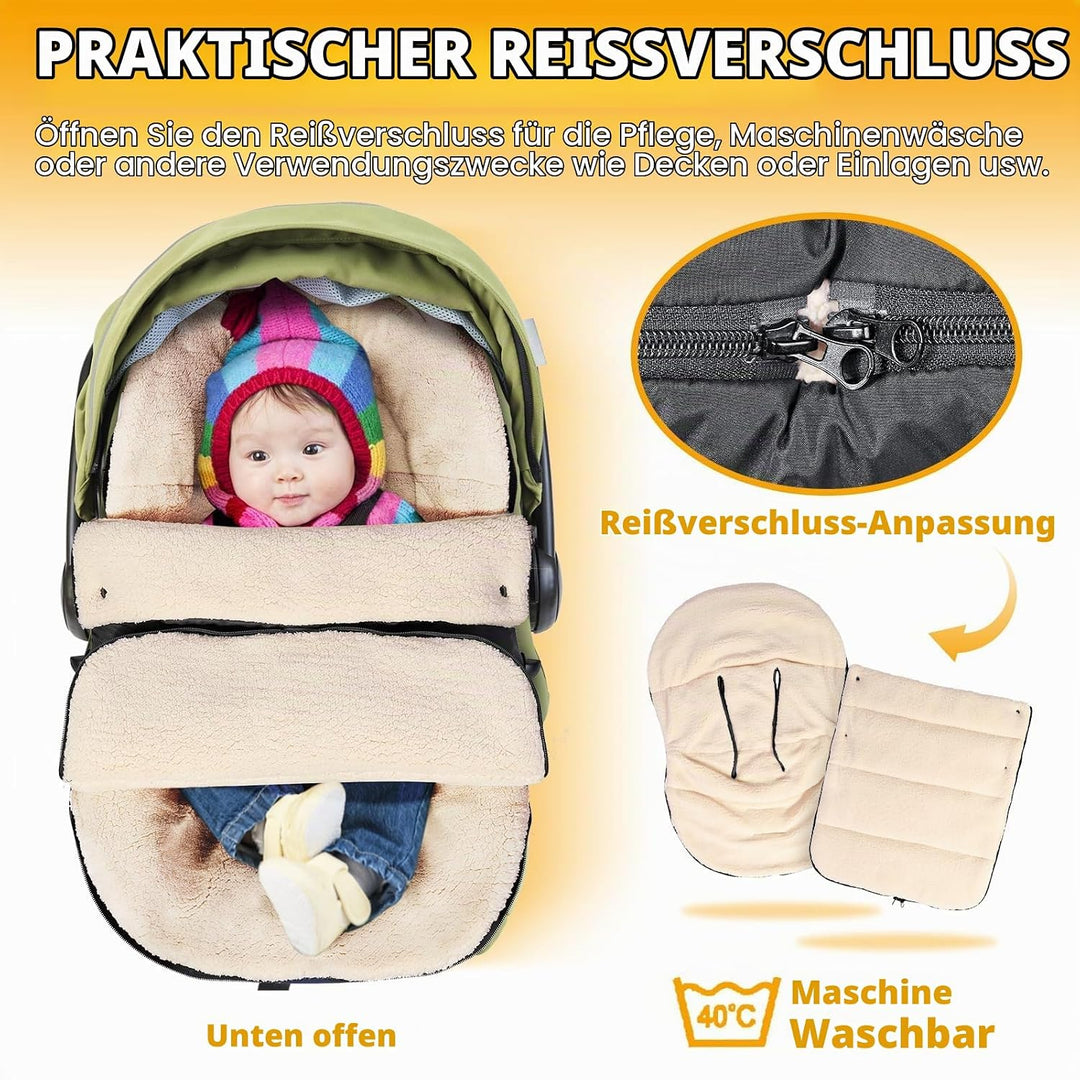 Orzbow Fusssack Babyschale Winter mit Lammfellimitat, Schwarz | Einstellbar Babyschale Decke für Bab
