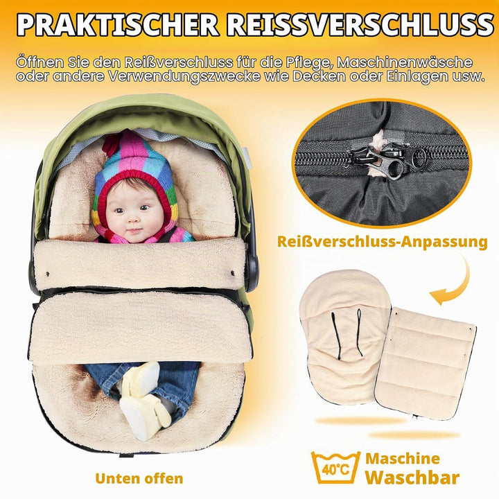 Orzbow Fusssack Babyschale Winter mit Lammfellimitat, Schwarz | Einstellbar Babyschale Decke für Bab