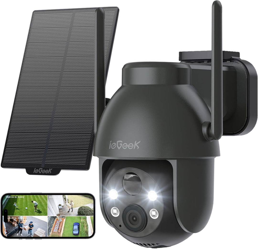 ieGeek 2K 3MP Überwachungskamera Aussen Solar, 360° PTZ Überwachungskamera Aussen Akku, 2.4GHz Kabel