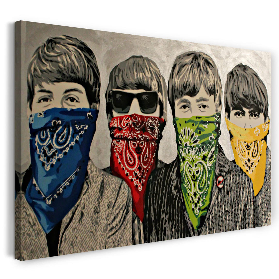 Printed Paintings Leinwand (80x60cm): Banksy - Beatles Portrait Mund verdeckt mit Halstuch Street 80