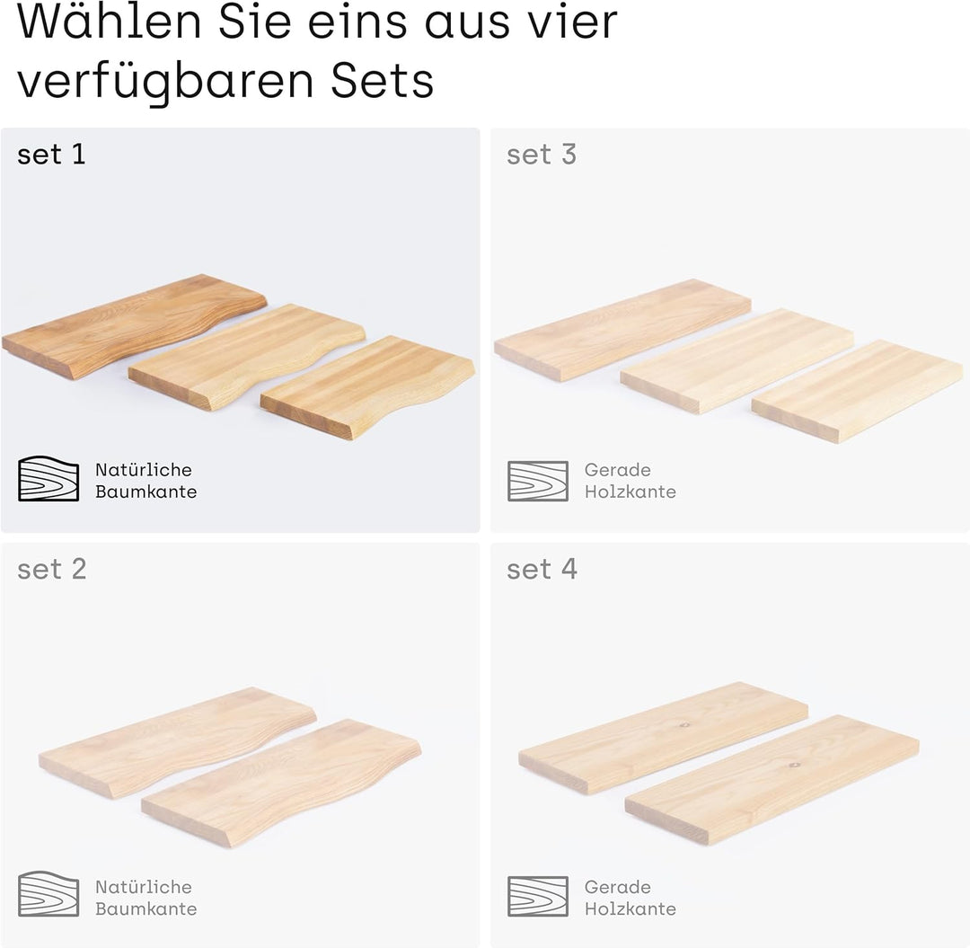 LAMO Manufaktur 3 Stück Wandregal aus Holz mit unsichtbarer Befestigung 40/35/30cm | Wandregal aus 1