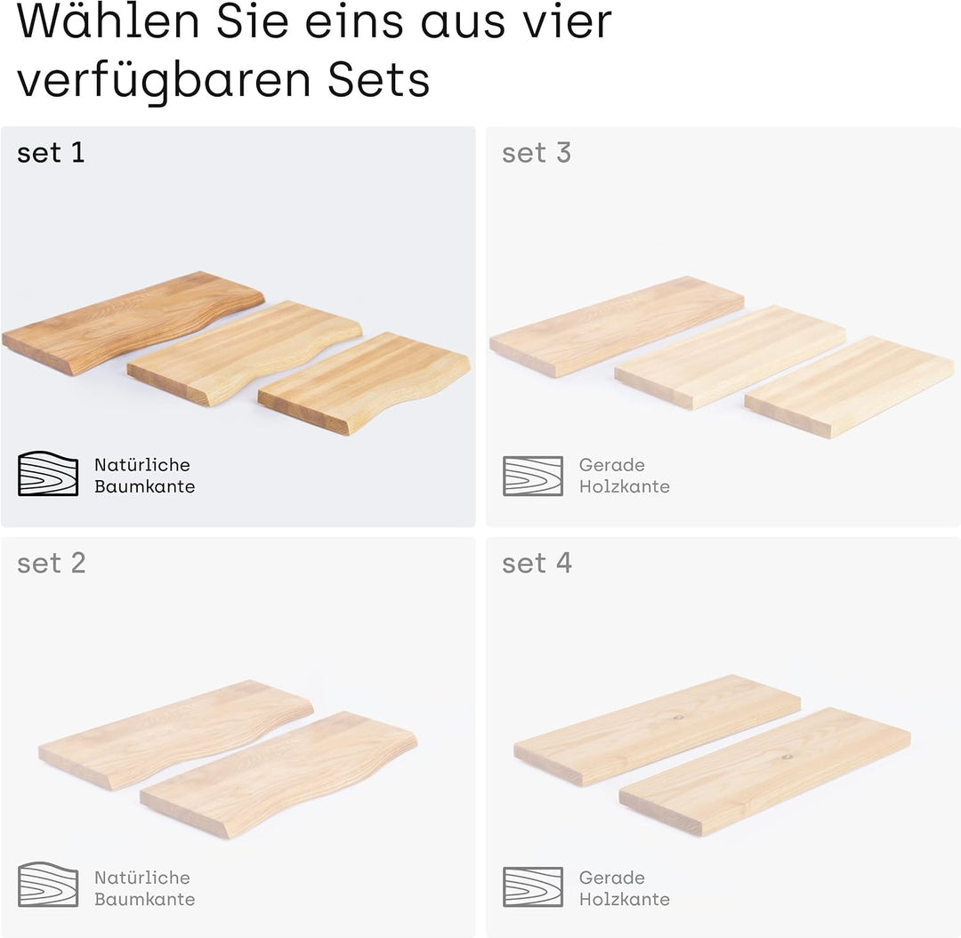 LAMO Manufaktur 3 Stück Wandregal aus Holz mit unsichtbarer Befestigung 40/35/30cm | Wandregal aus 1