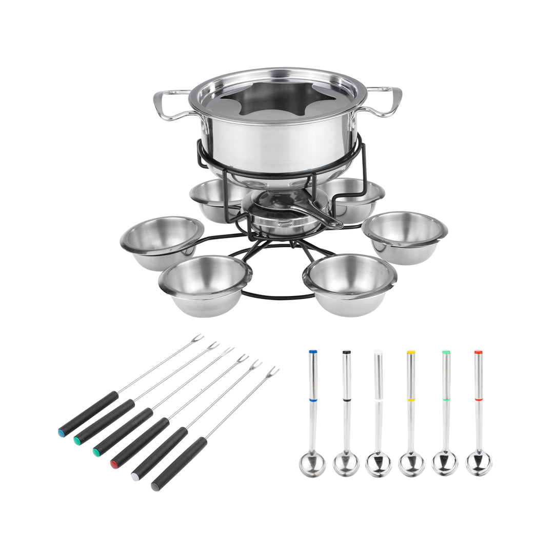 Lentz Fondue-Set aus Edelstahl für 6 Personen | inklusive Besteck | betrieben mit Brennpaste | Topf