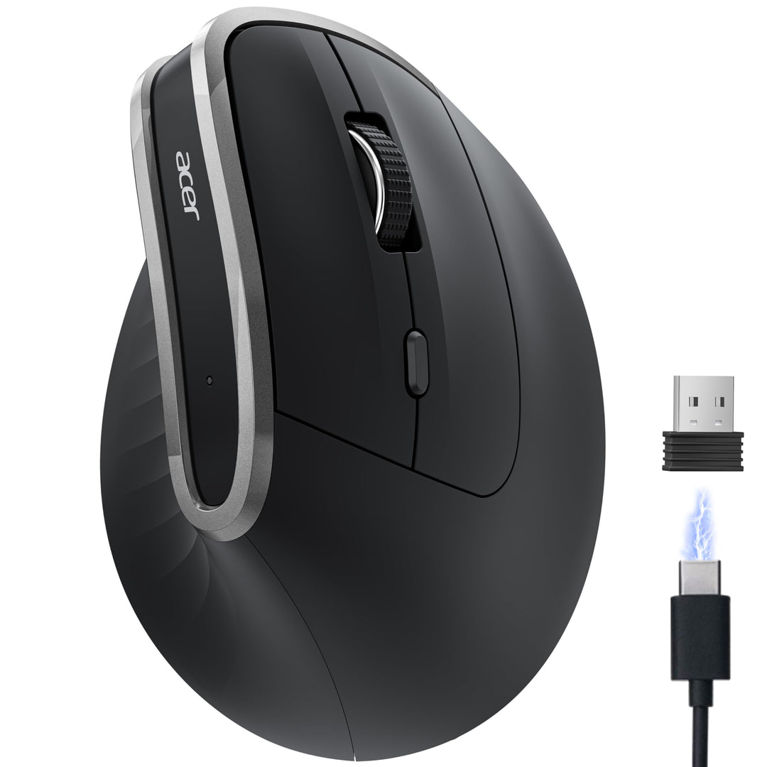 acer 2.4G Ergonomische Maus, Vertikale Optische Maus Kabellos 1600 DPI, Wiederaufladbar Wireless Mou