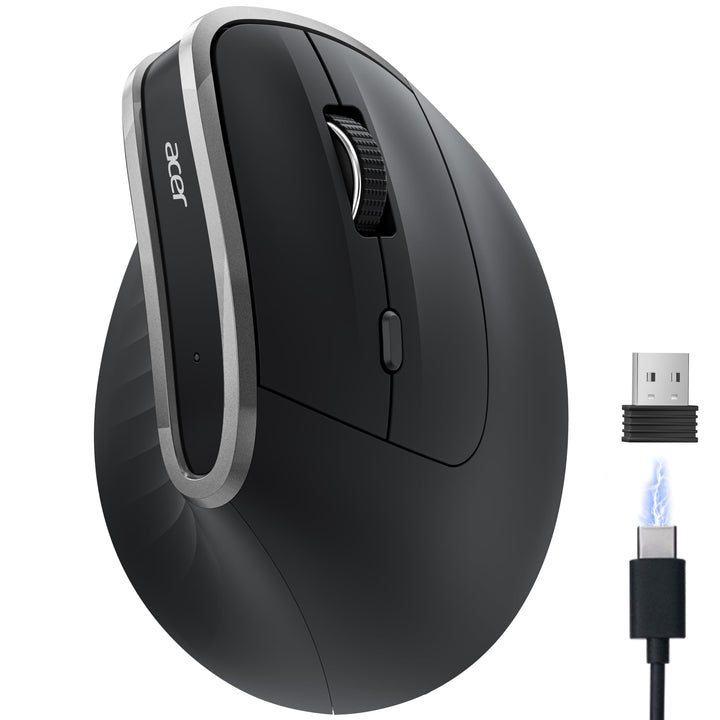 acer 2.4G Ergonomische Maus, Vertikale Optische Maus Kabellos 1600 DPI, Wiederaufladbar Wireless Mou