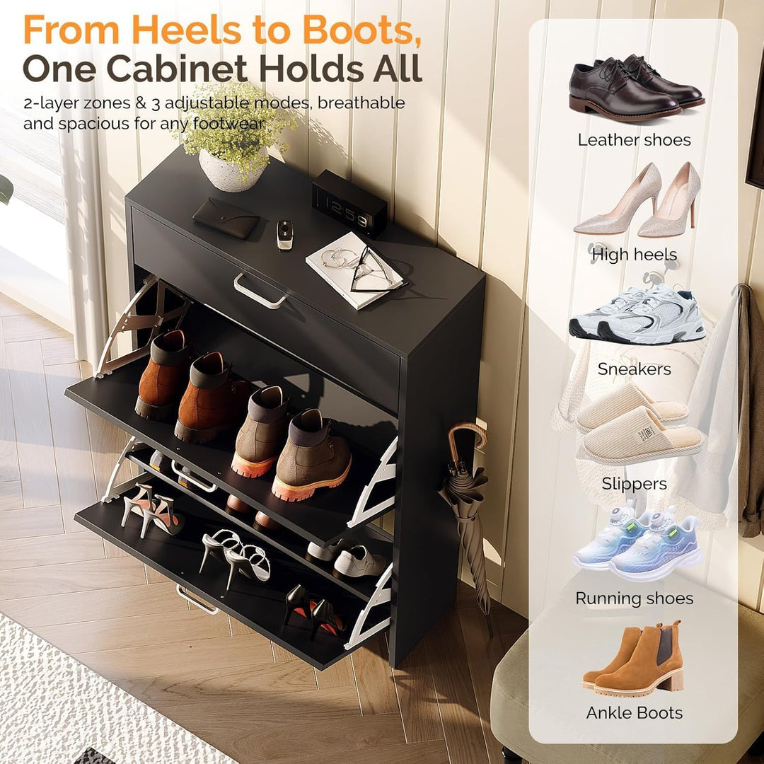 LEADZM Schuhschrank Schmal,Schuhkipper mit 2 Flip-Schubladen Schuhregal mit 1 Schubladen für den Ein