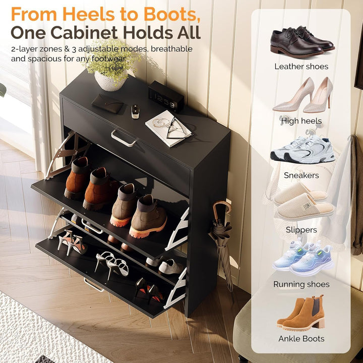 LEADZM Schuhschrank Schmal,Schuhkipper mit 2 Flip-Schubladen Schuhregal mit 1 Schubladen für den Ein